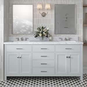Bristol 73 in. W x 22 in. D x 36 in. H Double Freestanding Bath Vanity in Grey with White Marble Top