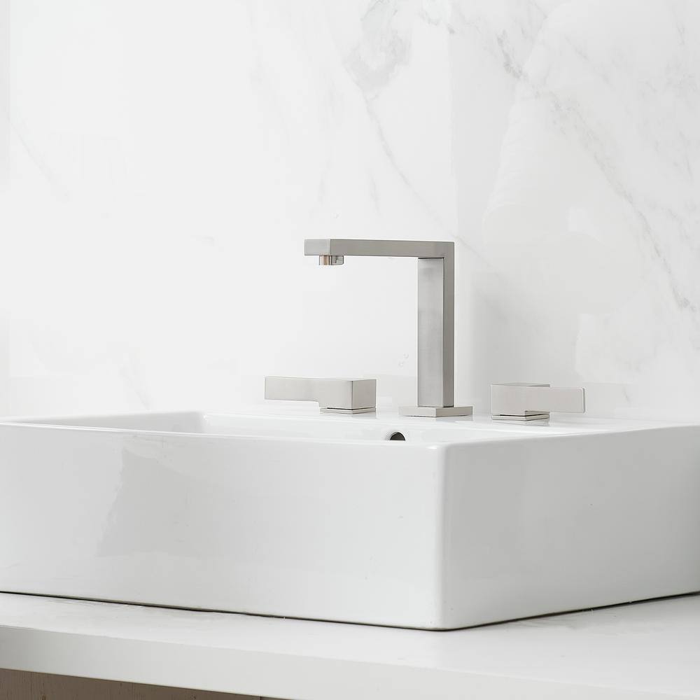 Brushed Nickel Widespread Double Handle Low-Arc Bathroom Faucet