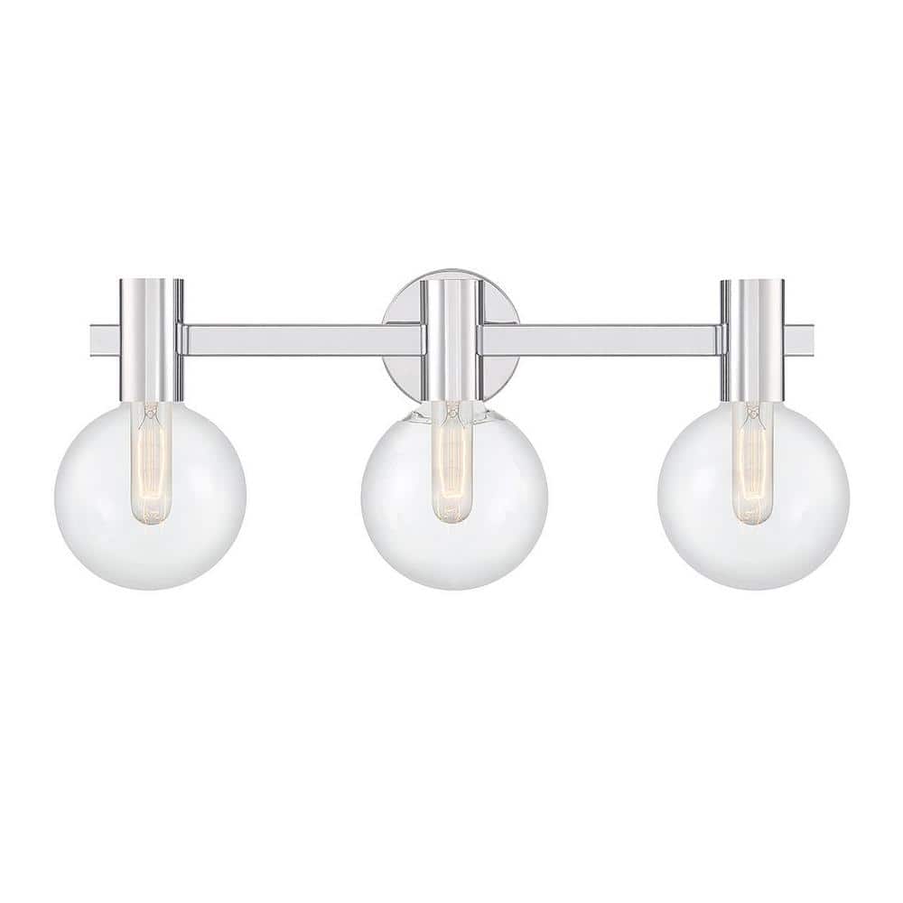 Wright 3-Light Chrome Vanity Light with Clear Glass Shades