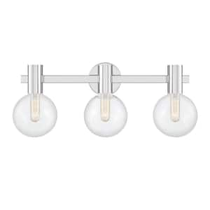 Wright 25 in. 3-Light Chrome Vanity Light with Clear Glass Shades