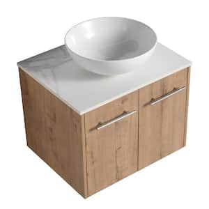 24 in. W x 19 in. D x 18 in . H Floating Bathroom Vanity in Brown with Glossy White Round Ceramic Basin Top