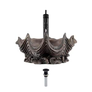 Vessel Sink in Bronze with 718 Faucet and Pop-Up Drain in Antique Bronze