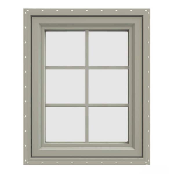 JELD-WEN 23.5 in. x 29.5 in. V-4500 Series Desert Sand Vinyl Left-Handed Casement Window with Colonial Grids/Grilles