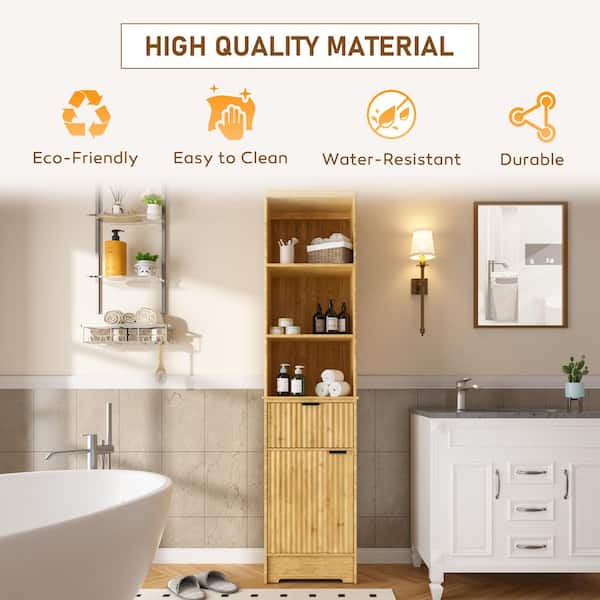 68 in. H x 15.74 in. W x 12 in. D Bamboo Freestanding Linen Cabinet Tall Storage Cabinet with Curved Profile in Yellow