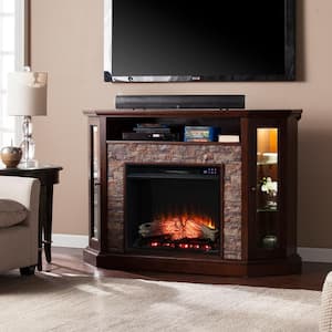 McLayne 23 in. Corner Convertible Touch Panel Electric Fireplace in Espresso w/Faux Durango Stone