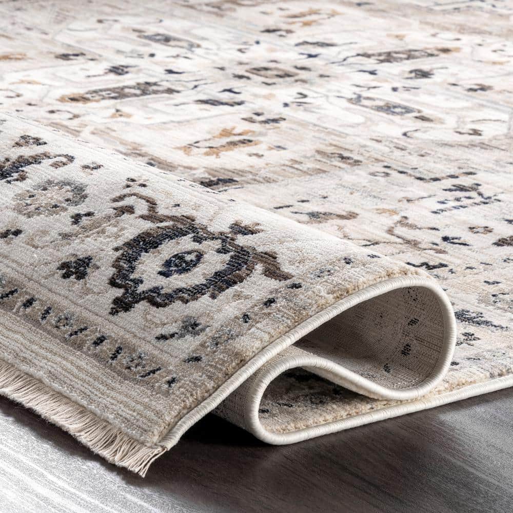 Beige Tufted Synthetic Medallion Runner Rug, 2'8" x 8'
