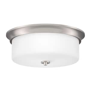 Gardenville 14.63 in. 1-Light Brushed Nickel Drum Flush Mount with Frosted Glass Shade and No Bulbs Included 1-Pack