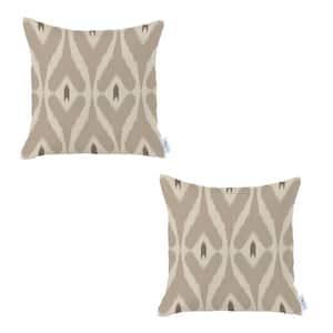 Ikat (Set of 2) Tortilla Brown Square 18 in. x 18 in. Boho Throw Pillow Covers