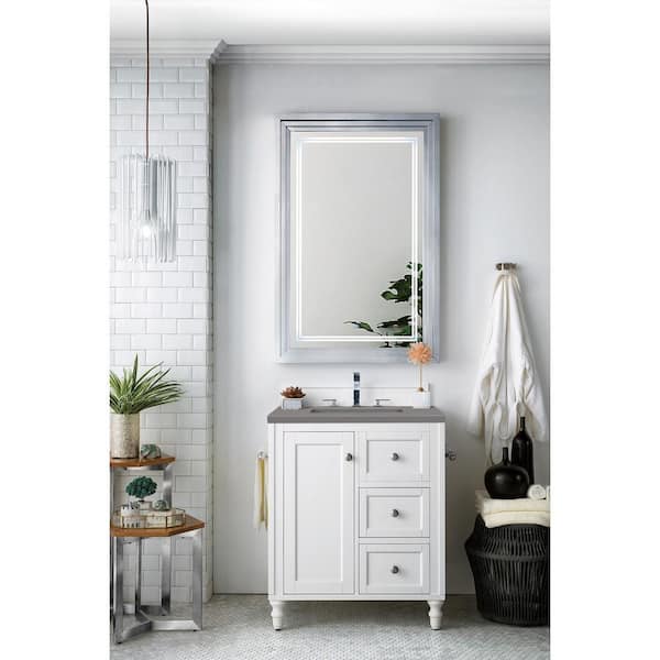 James Martin Vanities Copper Cove Encore 30 in. W x 23.5 in.D x 36.2 in.H Single Vanity in Bright White with Quartz Top in Grey Expo