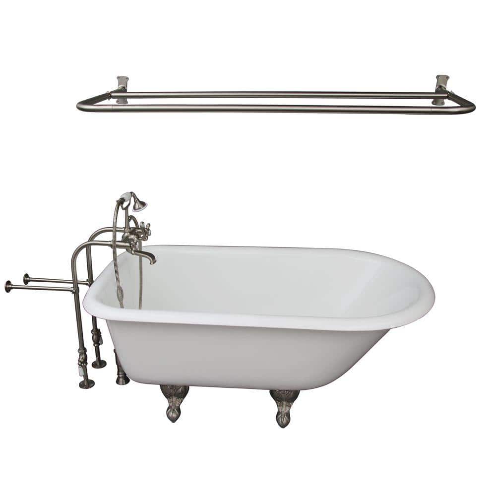 Barclay Products 4.5 ft. Cast Iron Ball and Claw Feet Roll Top Tub in White with Brushed Nickel Accessories TKCTRN54-SN6
