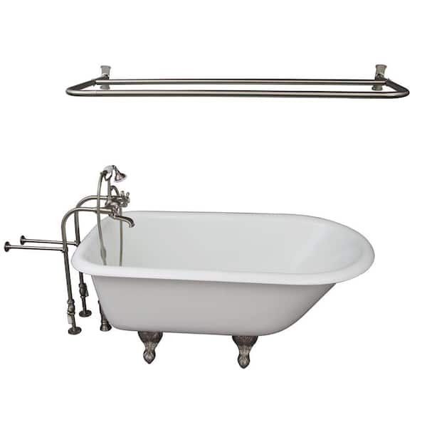 Barclay Products 4.5 ft. Cast Iron Ball and Claw Feet Roll Top Tub in White with Brushed Nickel Accessories