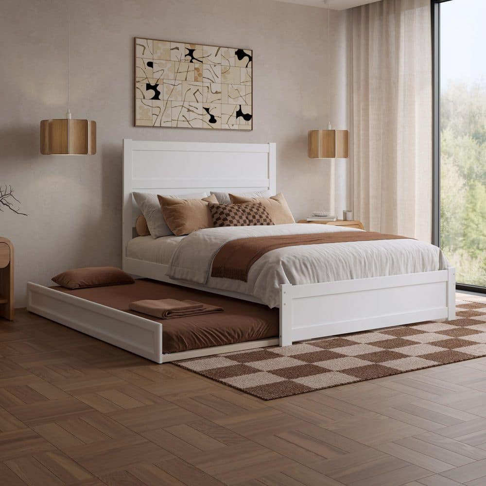Aveline White Wood Frame Full Platform Bed with Matching Footboard and Twin Trundle price history on PriceWatchPro