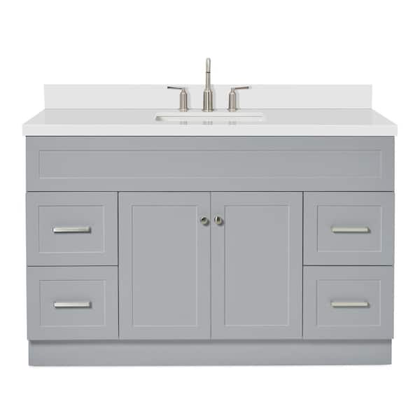 Hamlet 55 in. W x 22 in. D x 36 in. H Bath Vanity in Grey with Pure White Quartz Top