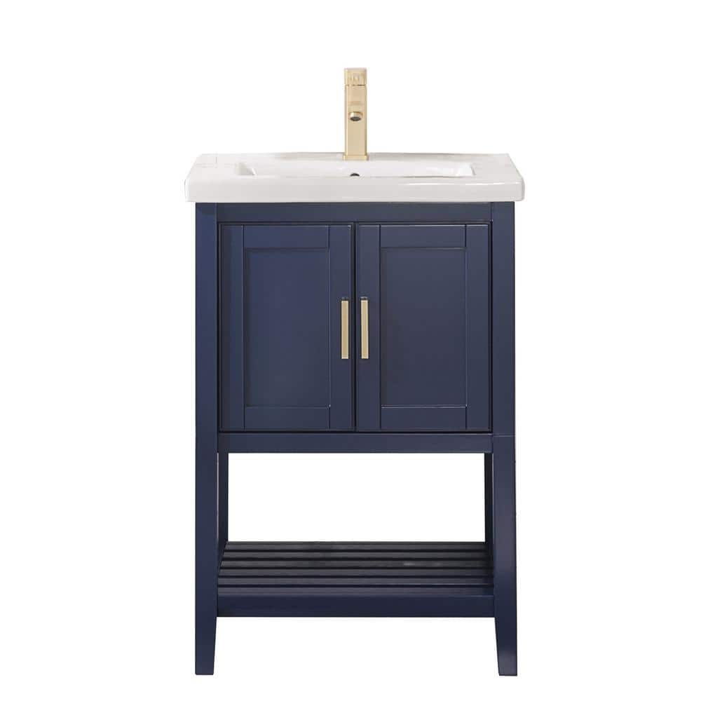 24 in. W x 18.5 in. D Vanity in Blue with Ceramic Vanity Top in White with 