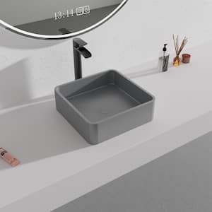 Concrete Square Bathroom Sink Vessel Sink Art Basin in Mottled Bluish Grey with the Same Color Drainer