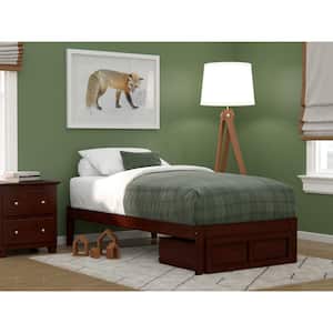 Colorado Walnut Twin Solid Wood Storage Platform Bed with Foot Drawer and USB Turbo Charger