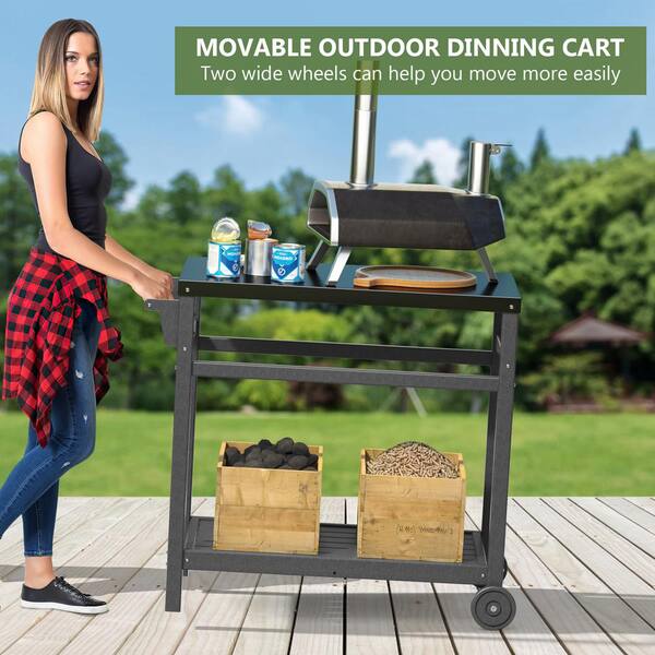 PIZZELLO ThreeShelf Outdoor Grill Dining Cart Movable BBQ, 41 OFF