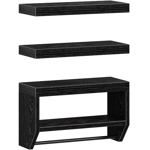 15.7 in. W x 5.9 in. D Black Set of 3 Decorative Wall Bathroom Floating Shelves for Wall