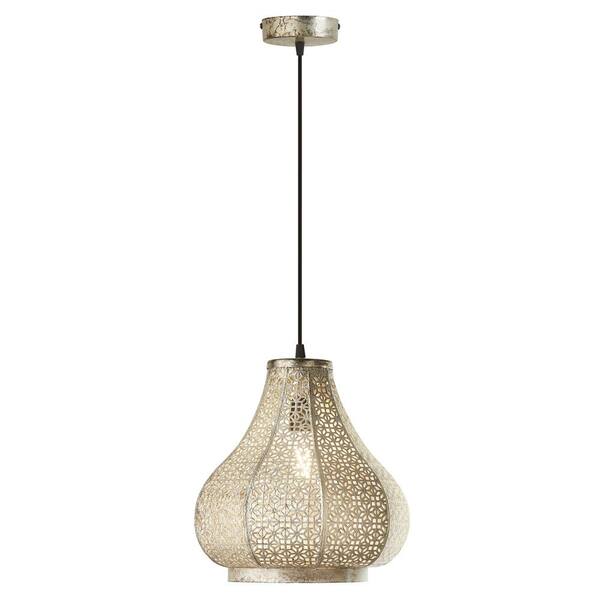 River of Goods Ingrid 12 in. 1-Light Antique Silver Metal Pendant Lamp with Bell Shade