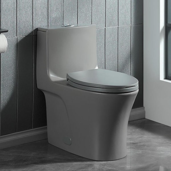 Elite 1-Piece Toilet 1.1 GPF/1.6 GPF Dual Flush Elongated Toilet 17-3/8 in. ADA Comfort Height Toilet in Light Grey