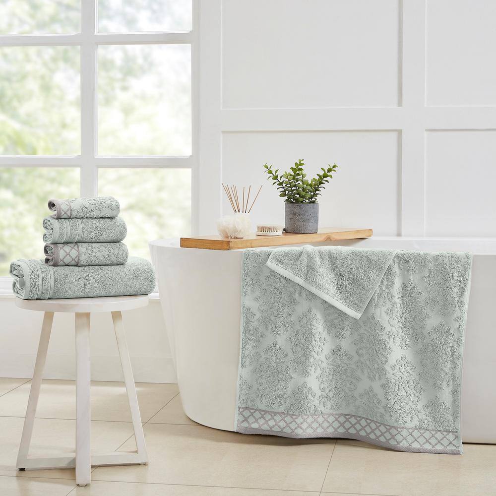 Light Blue Cotton Damask Jacquard 6-Piece Towel Set