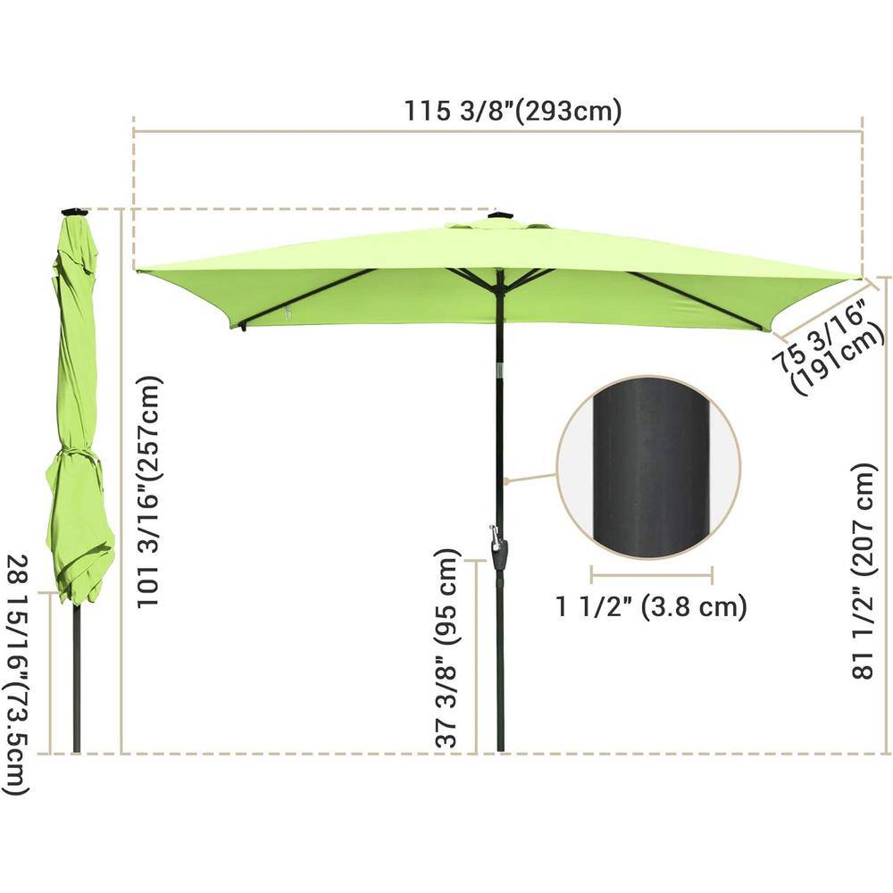 10 ft Lime Green Solar Powered LED Rectangle Patio Umbrella with Black Steel Pole