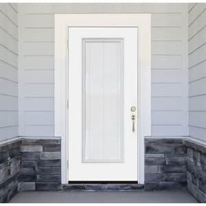 Legacy 32 in. x 80 in. Right-Hand/Outswing Full Lite Clear Glass Mini-Blind White Primed Fiberglass Prehung Front Door