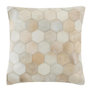 Tiled Cowhide White 18 in. x 18 in. Throw Pillow