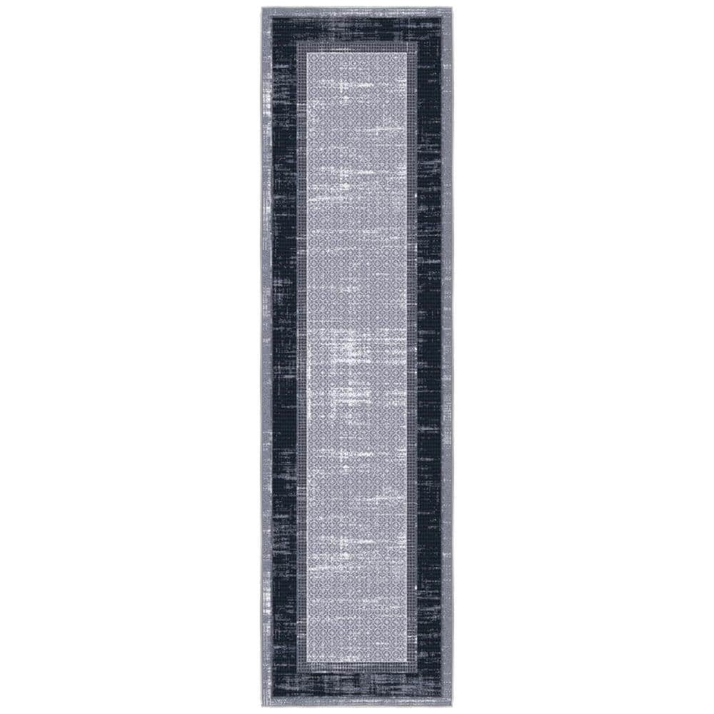 Gray and Black Machine Washable Non-Slip Runner Rug