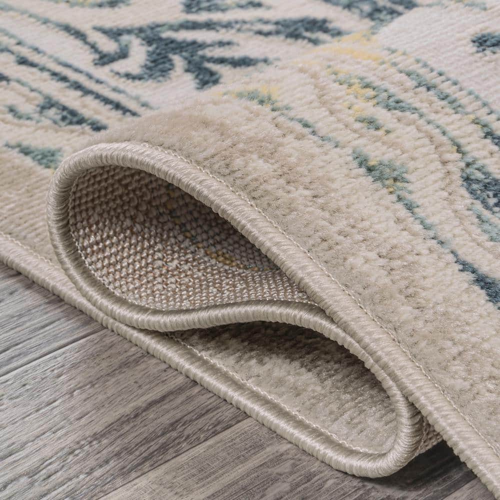 Navy and Ivory Medallion Synthetic Easy-Care Area Rug