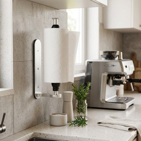 Magnetic Mount Silver Finish Paper Towel Holder with Ratchet Mechanism Strong Magnet for Kitchen RV Fridge