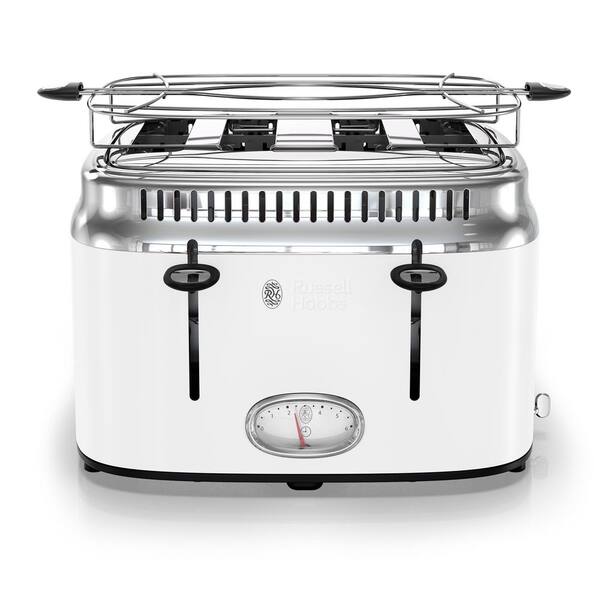 Russell Hobbs Retro Style 4-Slice White Toaster with Built-In Timer