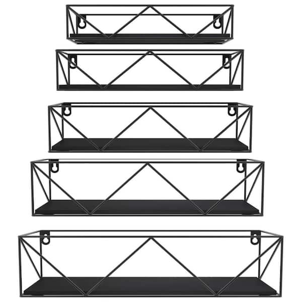5 in. W x 16 in. D Black Floating Shelves Decorative Wall Shelf (Set of 5)