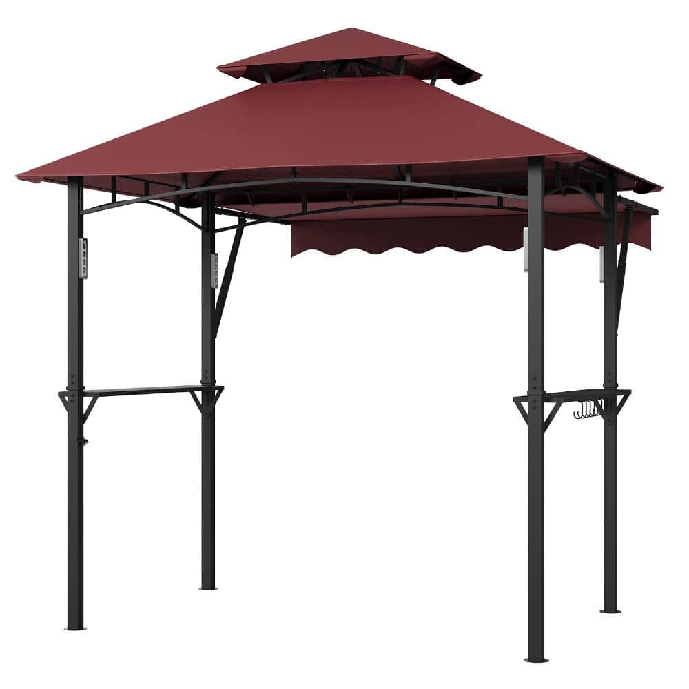 8x5 FT Grill Gazebo with 7x3 FT Awning, Steel Frame, Shelves, Hooks, LED Lights, Wine Red price history on PriceWatchPro