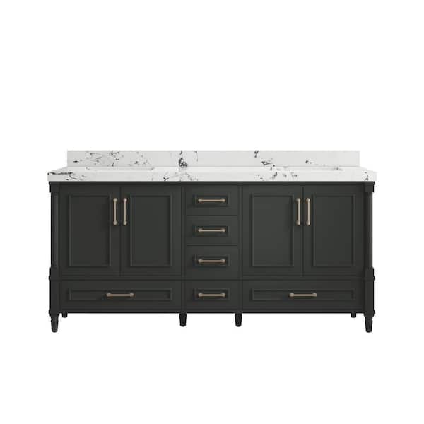 Willow Collections Hudson 72 in. Double Sink Freestanding Black Top Bath Vanity with Viola Night Quartz Top Unassembled