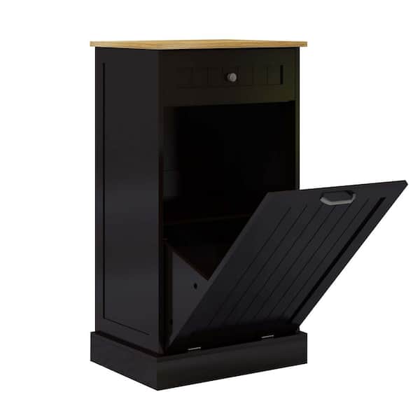 20 in Single Compartment Tilting Black Kitchen Trash Cabinet with 1 Drawer