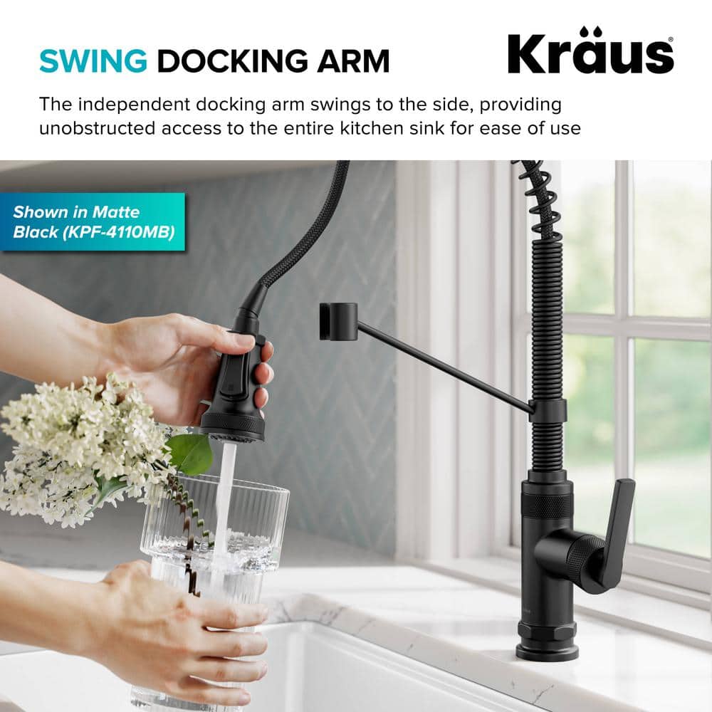 Allyn Matte Black and Brushed Brass Pull-Down Kitchen Faucet