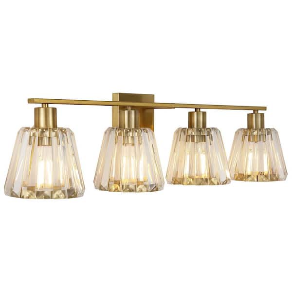 Lightania 33 in. 4 Light Gold Vanity Light with Clear Glass Shade