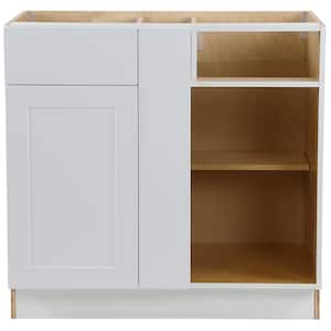 Cambridge White Shaker Assembled Plywood Blind Base Corner Cabinet Soft Close Door & Drawer (36 in. W x 24.5 in. D)