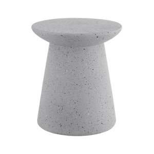 Hollie 18 in. Minimalist Modern Drum Accent Table Pedestal, Gray Terrazzo Finish