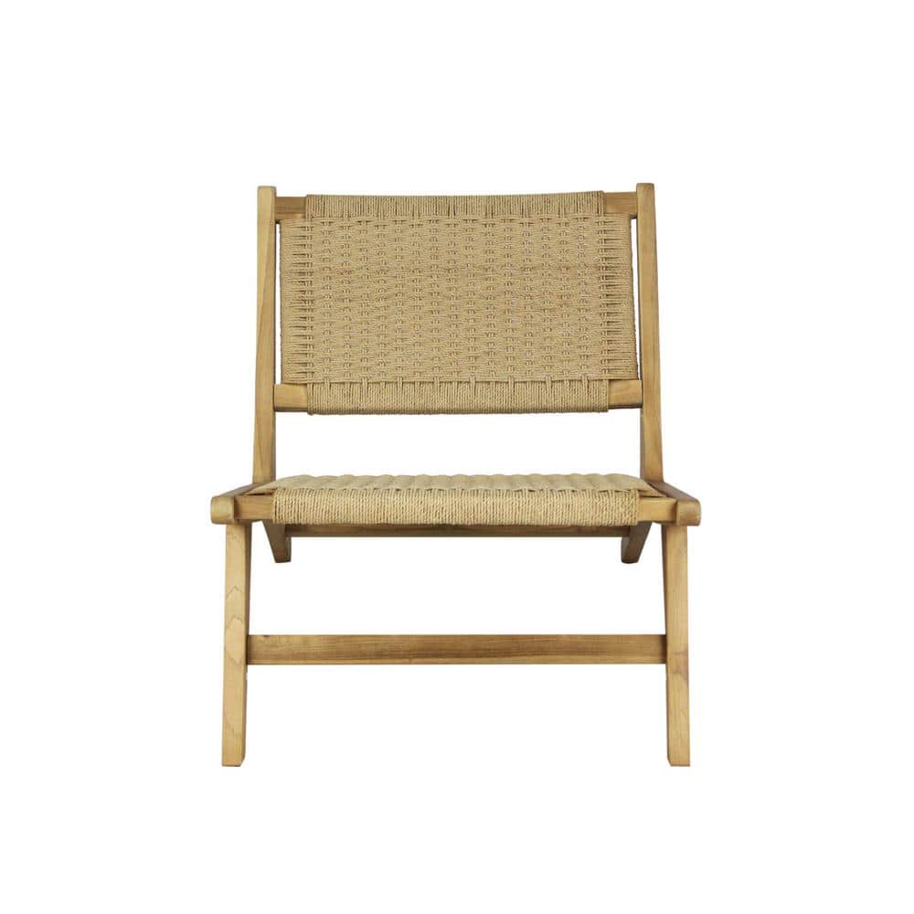Parker Mid-Century Brown Teak Wood Woven Armless Lounge Chair