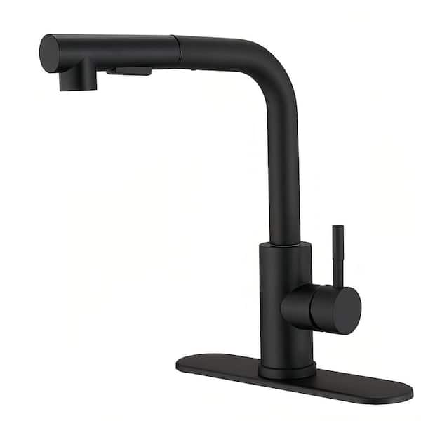 Single Handle Deck Mount Pull-Out Sprayer Standard Kitchen Faucet in Matte Black