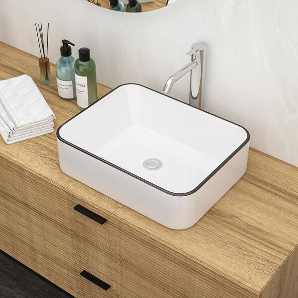 Staykiwi 19 in. Vessel Rectangular Bathroom Sink in White and Black Ceramic