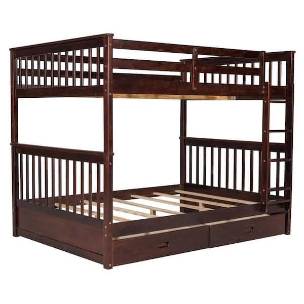 Donason Espresso Full-Over-Full Bunk Bed with Ladders and Two Storage ...