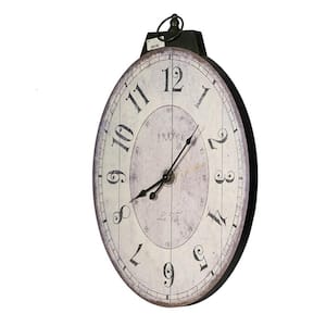 17.7 in. W x 29 in. H Oval Framed Antique White Wall Clock