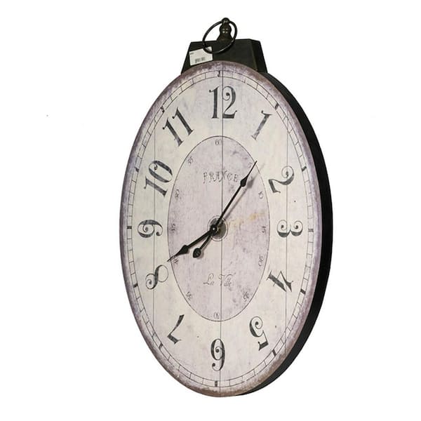 Unbranded 17.7 in. W x 29 in. H Oval Framed Antique White Wall Clock