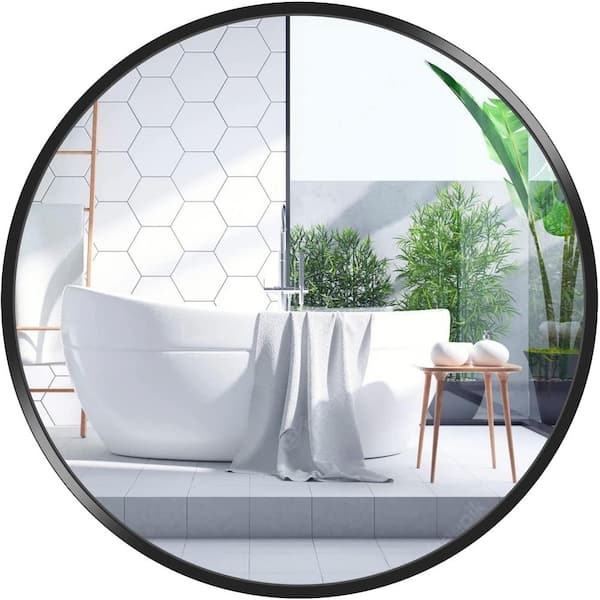 16 in. W x 16 in. H Small Round Framed Wall-Mounted Bathroom