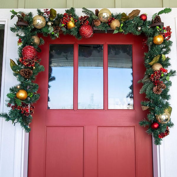 9 ft. Pre-Lit LED Scarlet Hydrangea Garland