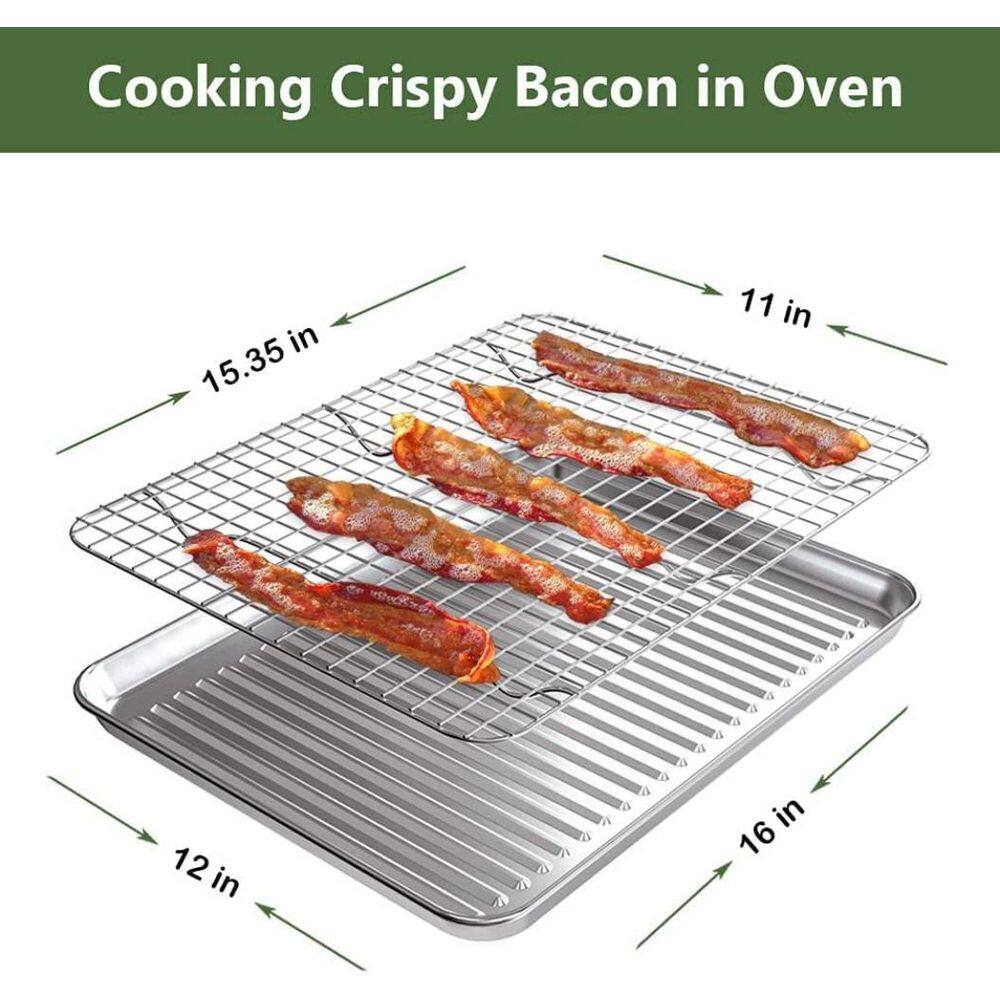 16 in. x 12 in. x 1 in. Stainless Steel Cooling Rack Sets with Cookie Sheet, Nonstick Baking Pan, Warp Resistant - Thumbnail 3