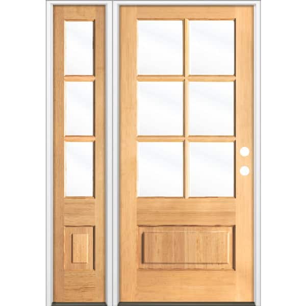 Krosswood Doors 50 in. x 80 in. Farmhouse 3/4 Lite Clear Glass Clear Stain Left-Hand/Inswing Hemlock Prehung Front Door w/LSL